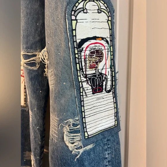 Hm basquiat denim straight relaxed high jeans 27